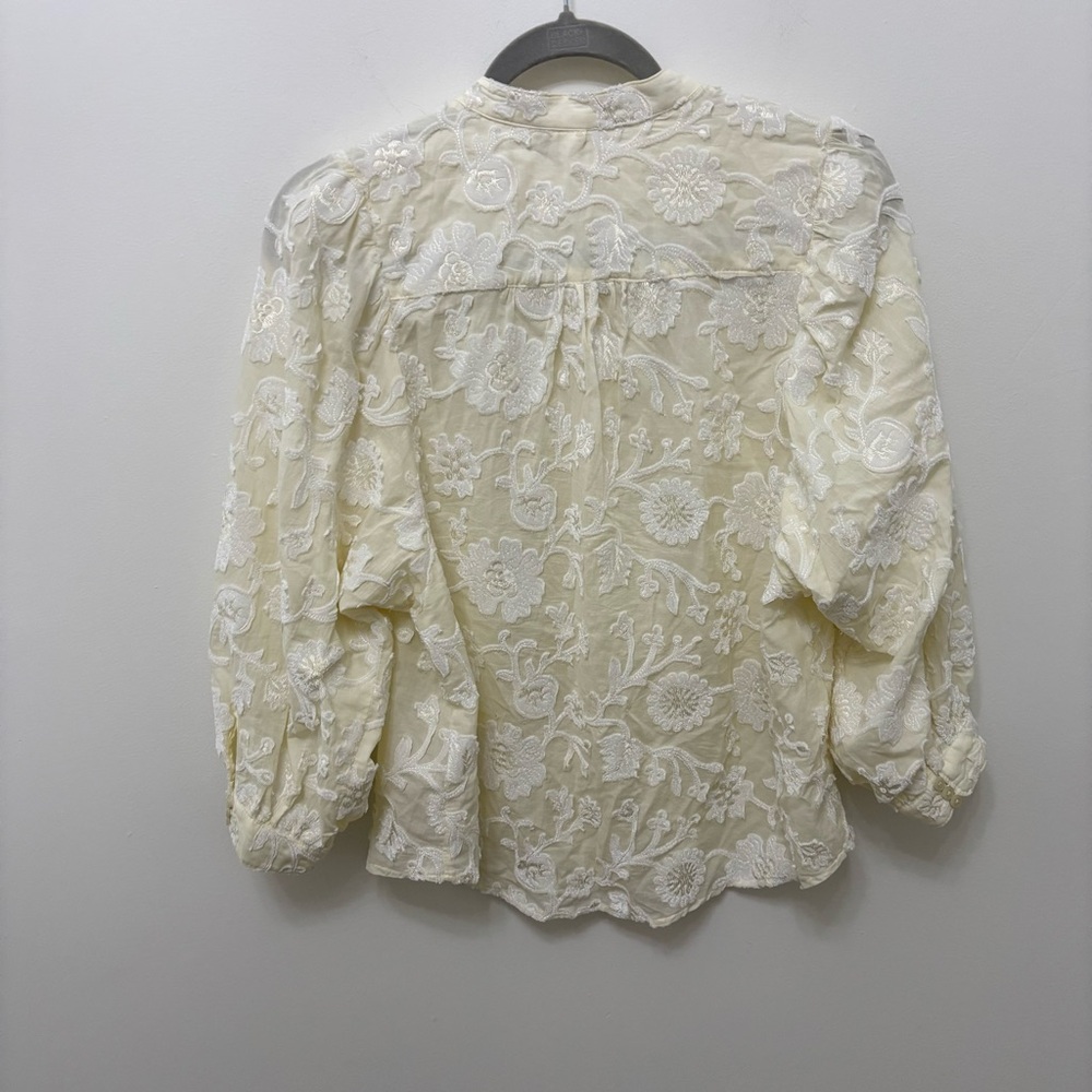 Anthropologie Ivory Floral Lace Button-Front Blouse - Picture 5 of 9